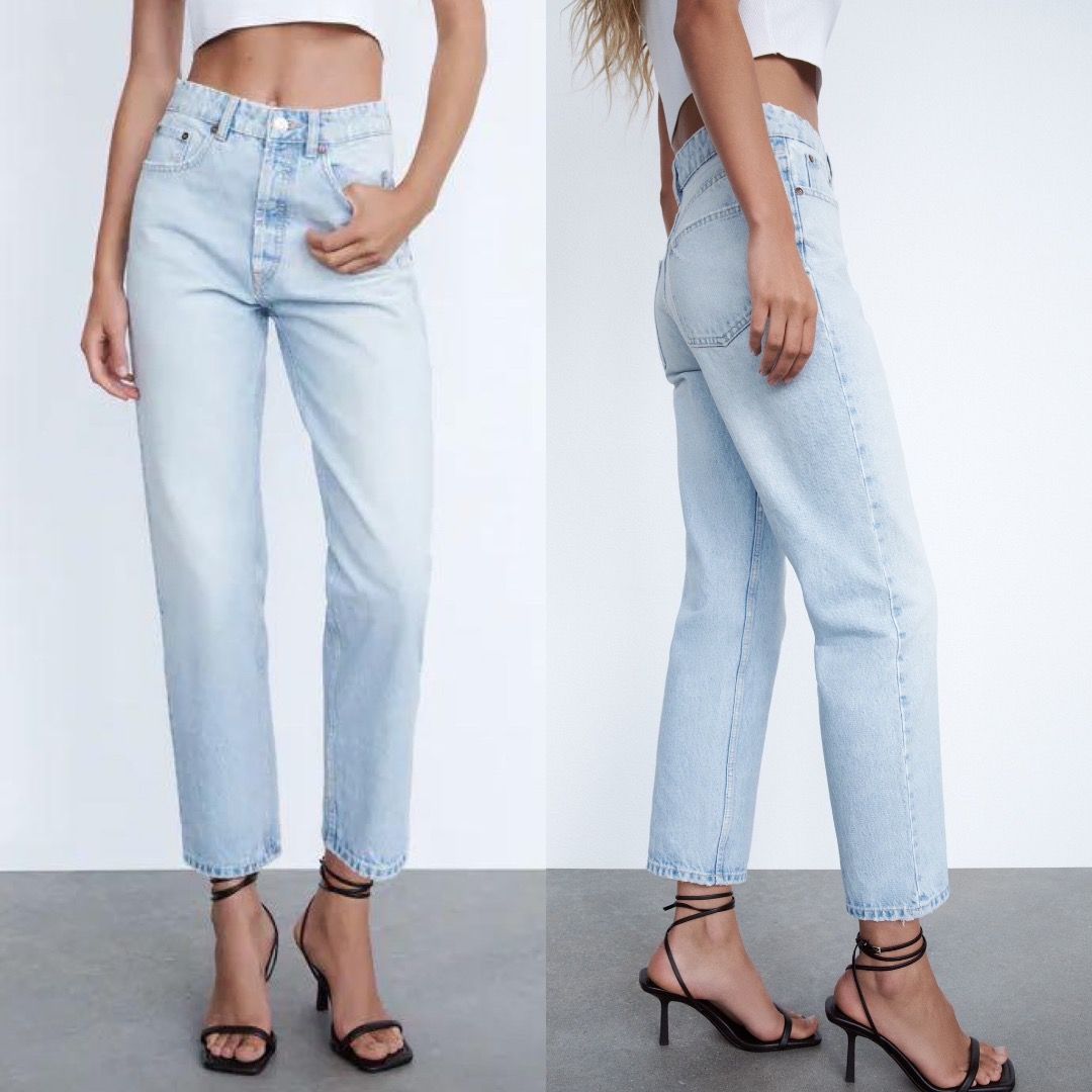 Zara light wash ultra high waisted high rise mom jeans straight cut jeans size S 36