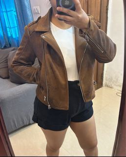Zara Trafaluc Brown Faux Leather Moto Jacket