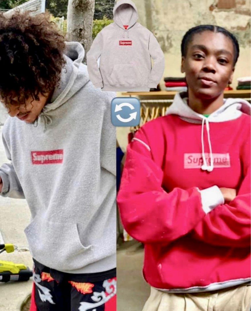 100%News Supreme Inside Out Box Logo Hoodie Size XL（可雙面著