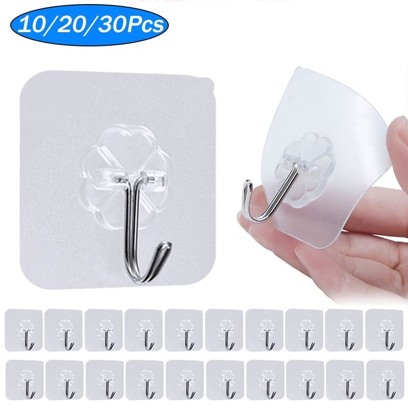 Adhesive Hook 10pcs pack Wall Hook Stickers Hanger Organizer Transparent SG Stock Home Bathroom Kitchen Room Living Furniture Home Living Home Improvement Organisation Hooks Hangers on Carousell