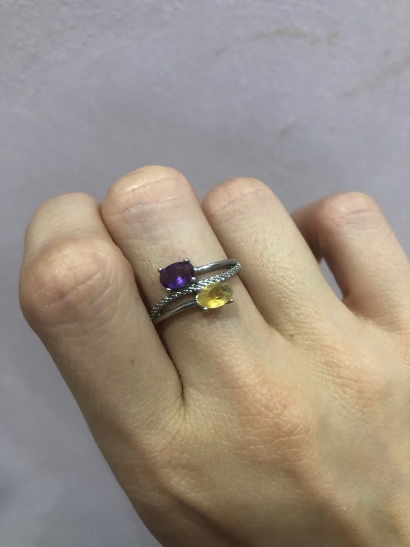 Amethyst and outlet citrine ring