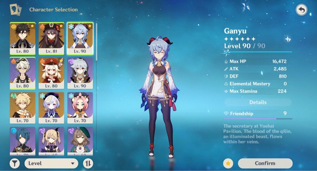 Compte Genshin Impact AR 50 - Personnages : Ganyu, Yoimiya, Venti, Keqing, Qiqi - EU