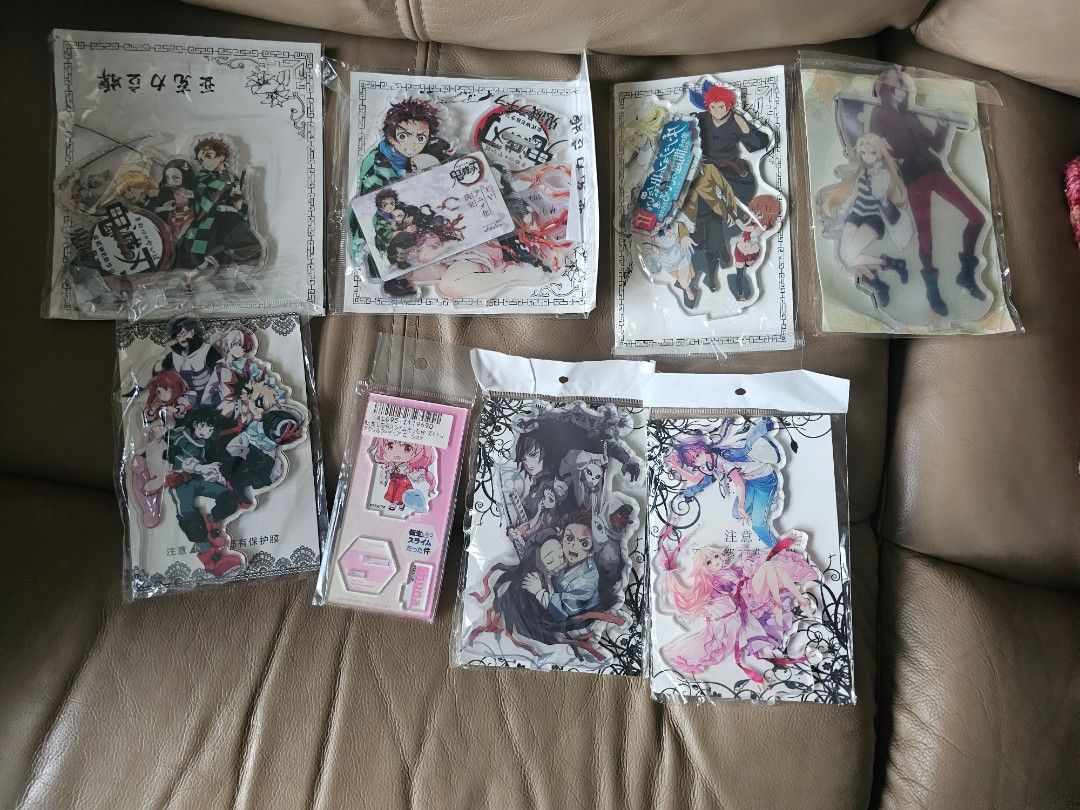 Assorted standee (Category: J-Wave Merchandise) located in Singapore. Submitted by raynazero (Listing ID 1264535950, Image 1). Description: demon slayer my hero academia fox spirit matchmaker is it wrong to pick up dungeon shuna $5 each.