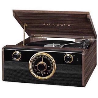 Authentic Victrola Wood Metropolitan Mid Century Modern Bluetooth Turntable and Radio