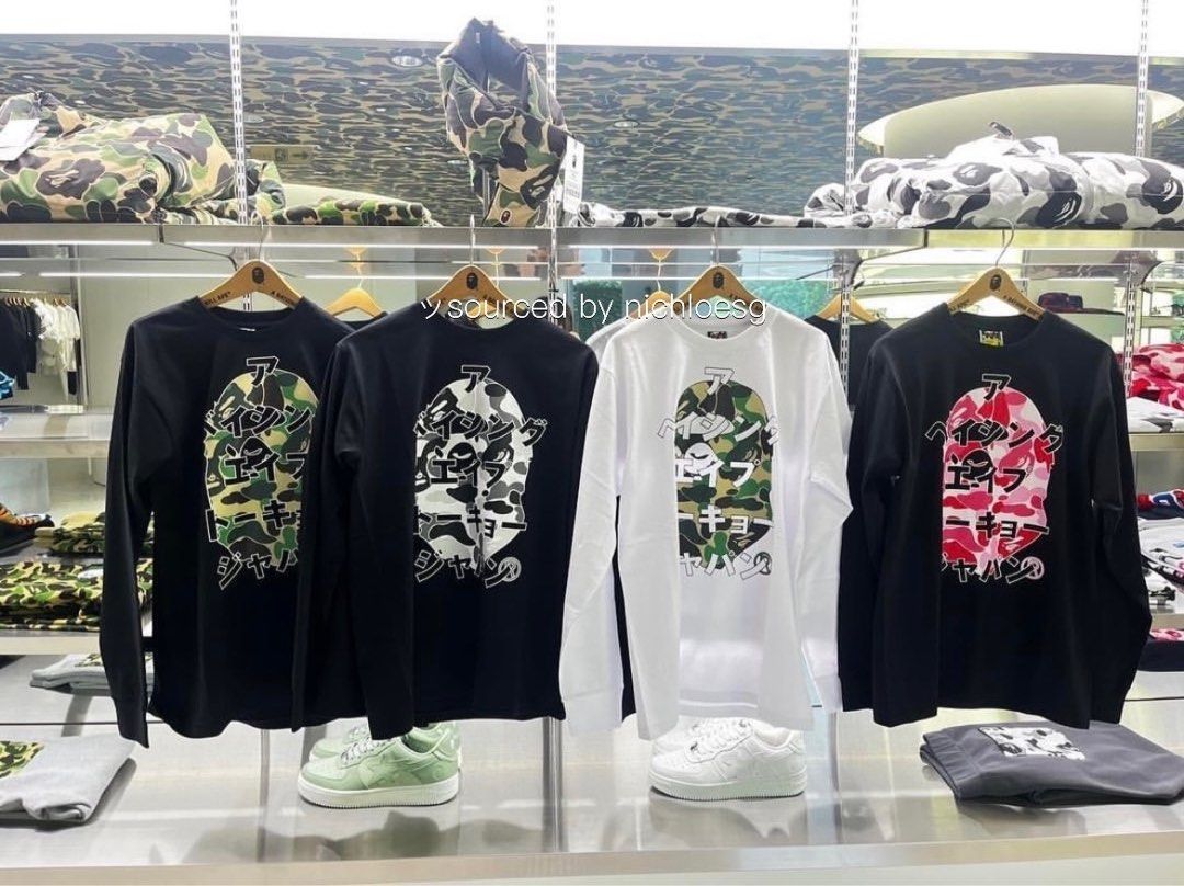 BAPE ABC CAMO JAPANESE LETTERS L/S TEE, Men's Fashion, Tops & Sets