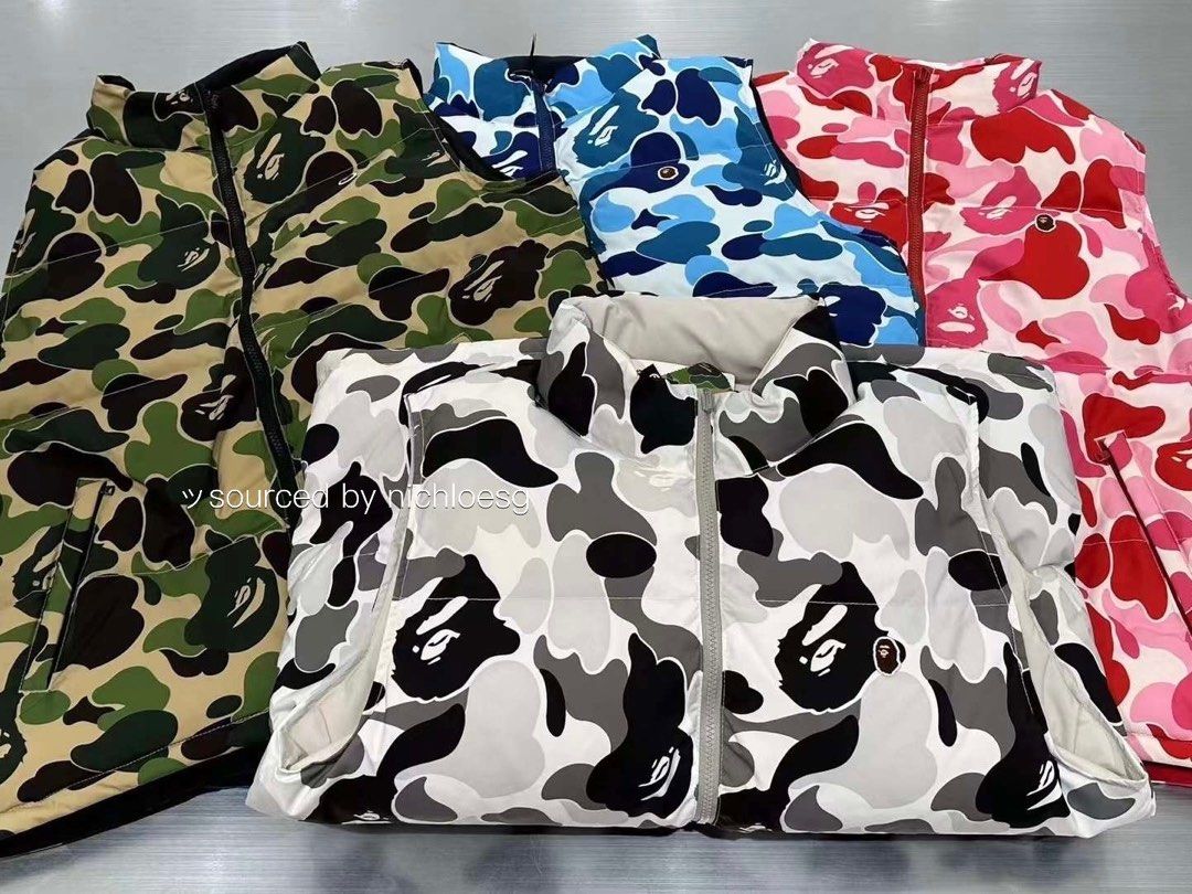 BAPE ABC CAMO REVERSIBLE DOWN VEST Men s Fashion Tops Sets