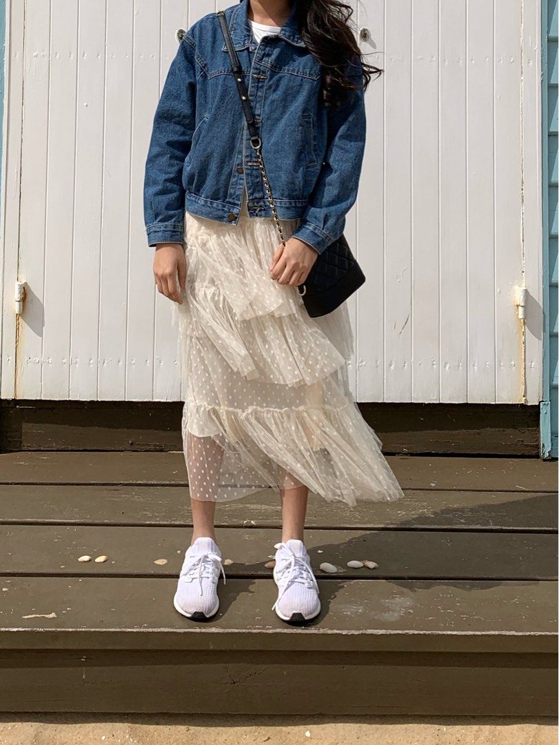 Beige Mesh Midi Skirt Women s Fashion Bottoms Skirts on Carousell