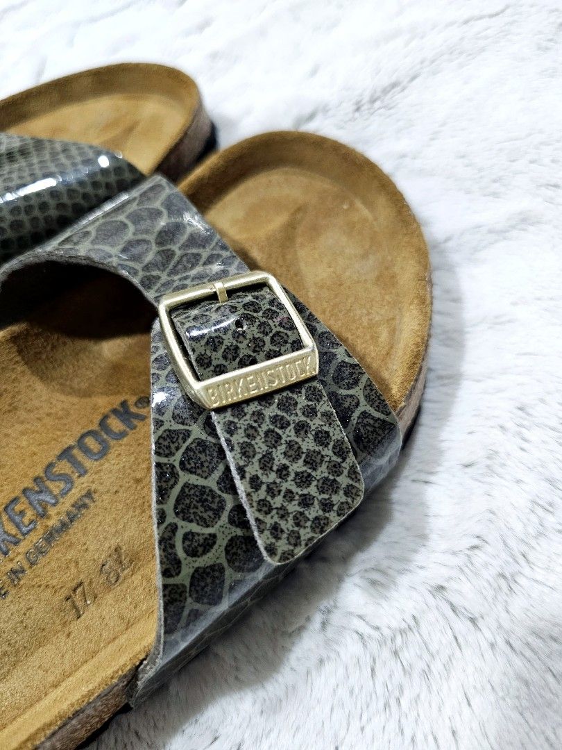 Birkenstock Women s Madrid Shiny Snake Dark Olive Sandal with Free used Papillio Silva dias size 38 by birkenstock