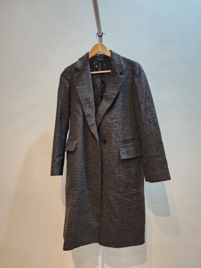 Black and brown houndstooth wool coat with pocket, Women's Fashion ...
