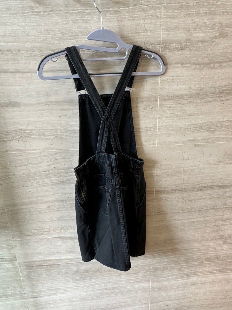 Girls black denim dungarees shop