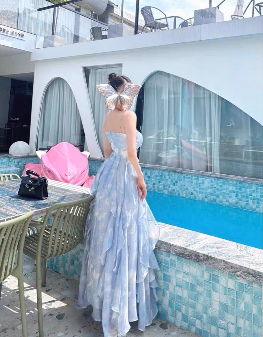 Blue Long Dress one piece evening gown