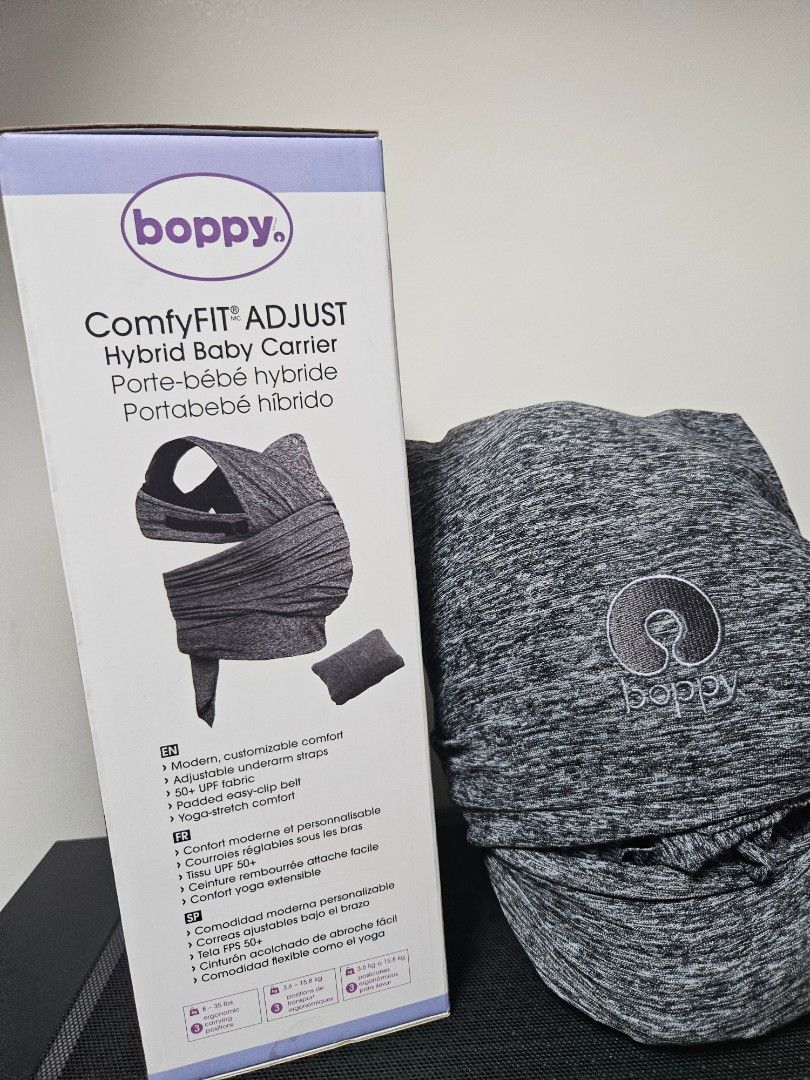 Boppy Baby Carrier—ComfyFit Adjust, Heathered Gray, Hybrid Wrap with New  Adjustable Arm Straps to Fit More Bodies, 3 Carrying Positions, 0m+  8-35lbs, Soft Yoga-Inspired Fabric with Storage Pouch : : Baby