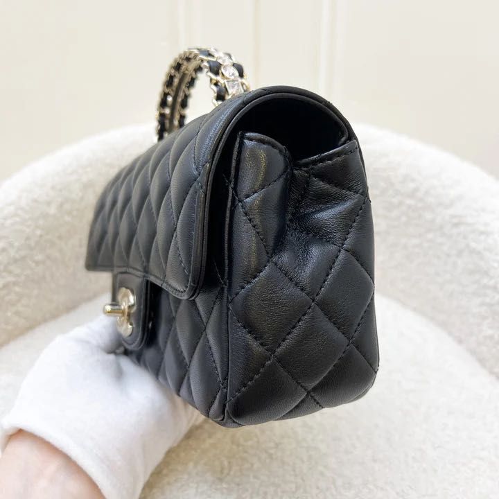 Chanel 23A Mini Rectangle Flap with Crystals Top Handle in Black Lambskin  and LGHW