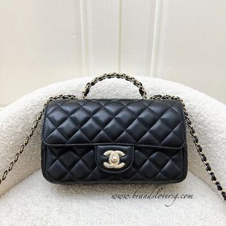 Chanel Top Handle Mini Rectangle Flap in Black and Pink Lambskin