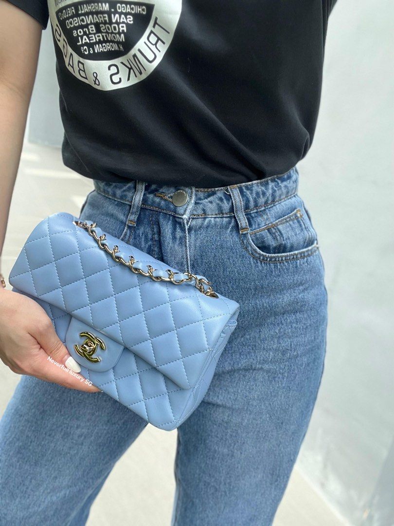 Chanel Classic Mini Flap Rectangular Sky Blue Quilted Lambskin GHW