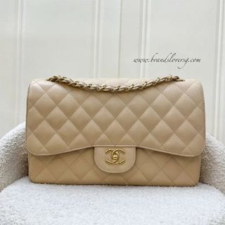 Chanel White Quilted Caviar Jumbo Classic Single Flap Silver