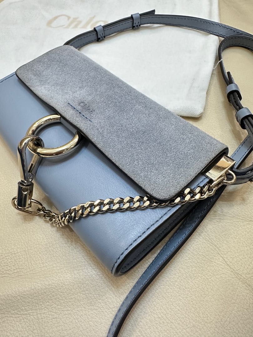 Chloe Faye mini leather wallet bag woc Washed Blue