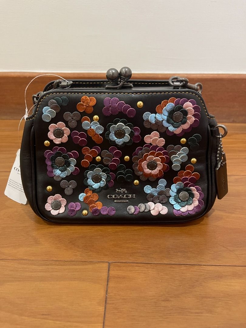 COACH Sequin Floral Crossbody Clutch Bag