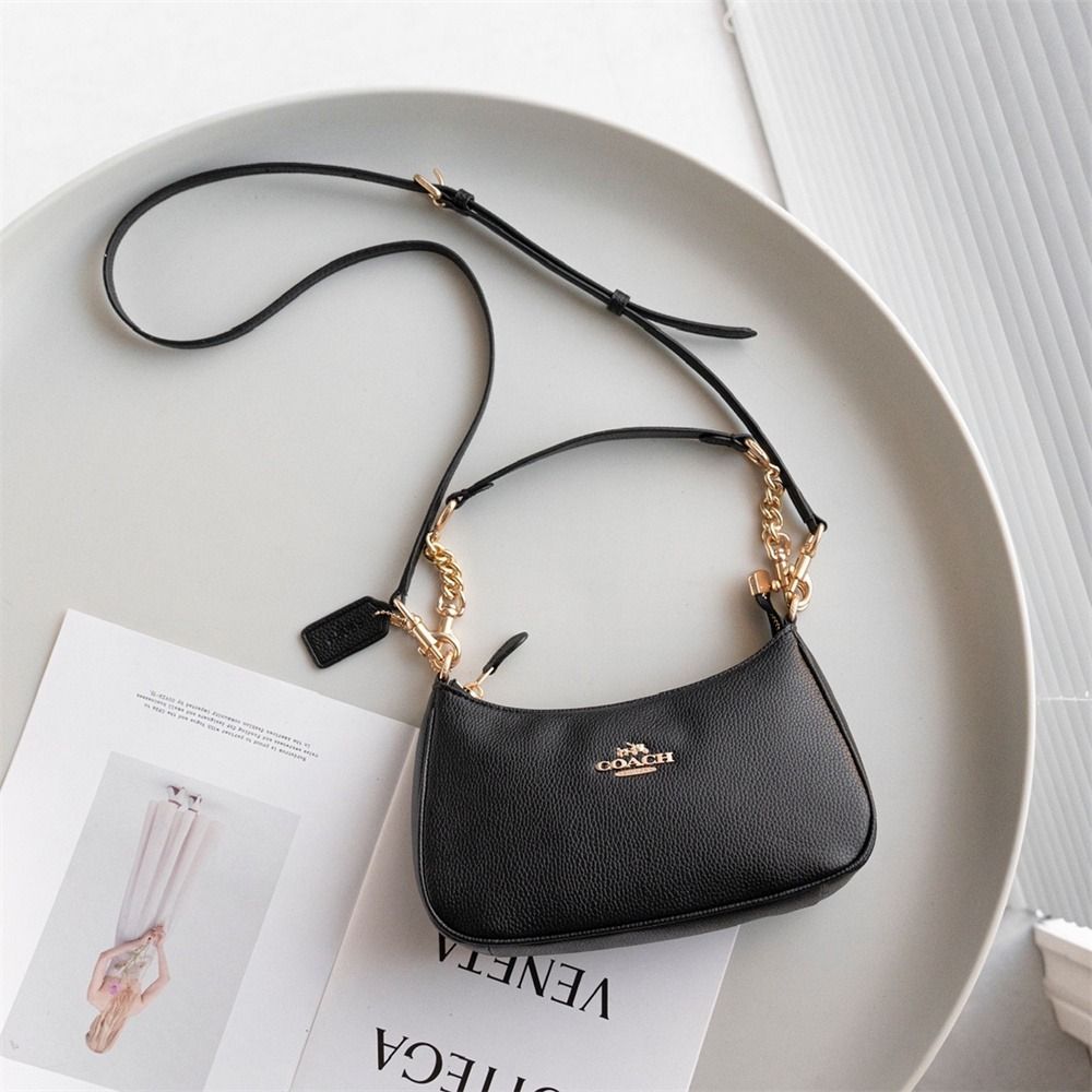 Coach Teri Shoulder Bag In Refined Pebble Leather Black Women Crossbody Sling Shoulder Bag