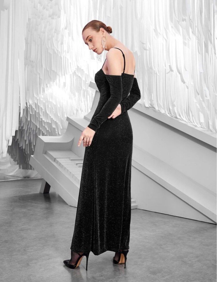 Cold shoulder glitter dress sale