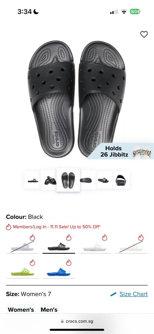 W6 Authentic Crocs black classic slides Bnwt
