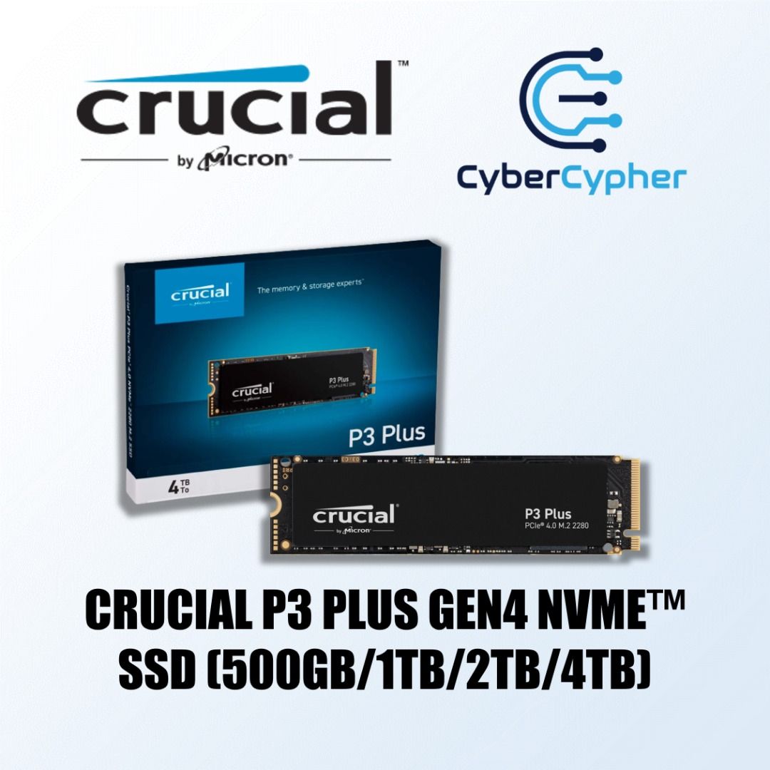 Crucial P3 Plus Gen4 x 4 M.2 2280 PCIe NVMe SSD (500GB/1TB/2TB/4TB