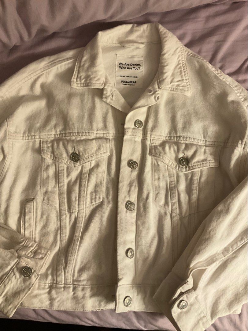 Pull and bear white denim jacket sale