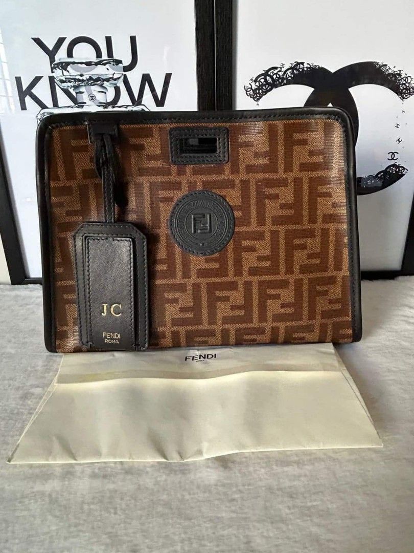 Fendi Peekaboo Defender Bag Cover Available in Pampanga Condition 9 10 Material Fabric and calf Color Brown w FF motif Size 26 X 19 X 12.5CM Inclusion Receipt and hang tag Luxury