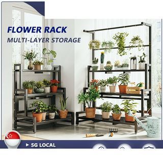 [FREE DELIVERY] Flower Rack Shoe Shelves 2/3 Tiers Balcony Multi Layer Cast Iron Metal Plant Rack Outdoor Pot Stand
