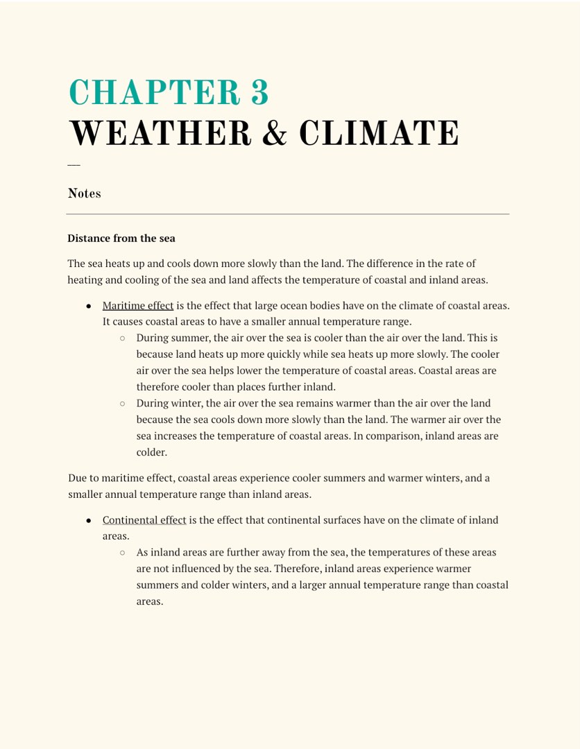 Full Geography Notes (Weather and Climate, Coasts & Tourism), Hobbies