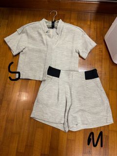 GG5 tweed sz S-M formal tailored shorts set beige cream