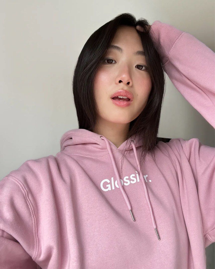 Glossier Original Pink Hoodie Large Men s Fashion Tops Sets Hoodies on Carousell