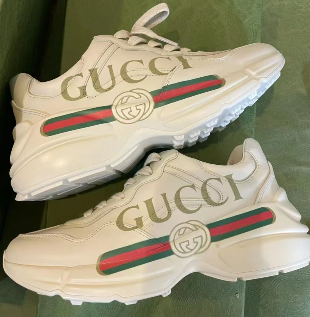 Gucci Rhyton Shoes Gucci Logo Leather Sneaker, Luxury, Sneakers & Footwear  on Carousell