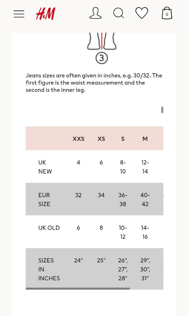 H&m online sizes pants