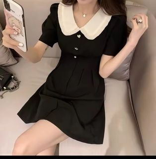 Korean Peter Pan Collared Black Dress