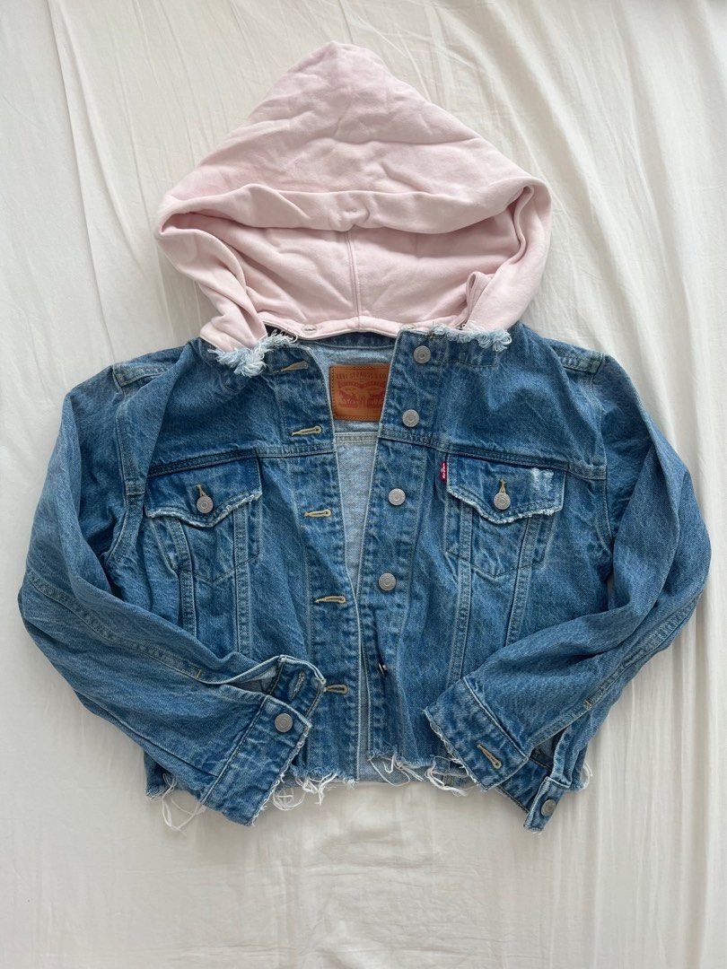 Red jean jacket cropped store