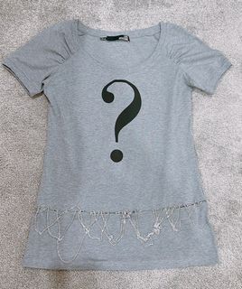 Love Moschino Grey T-shirt Question Mark with Bottom Chains