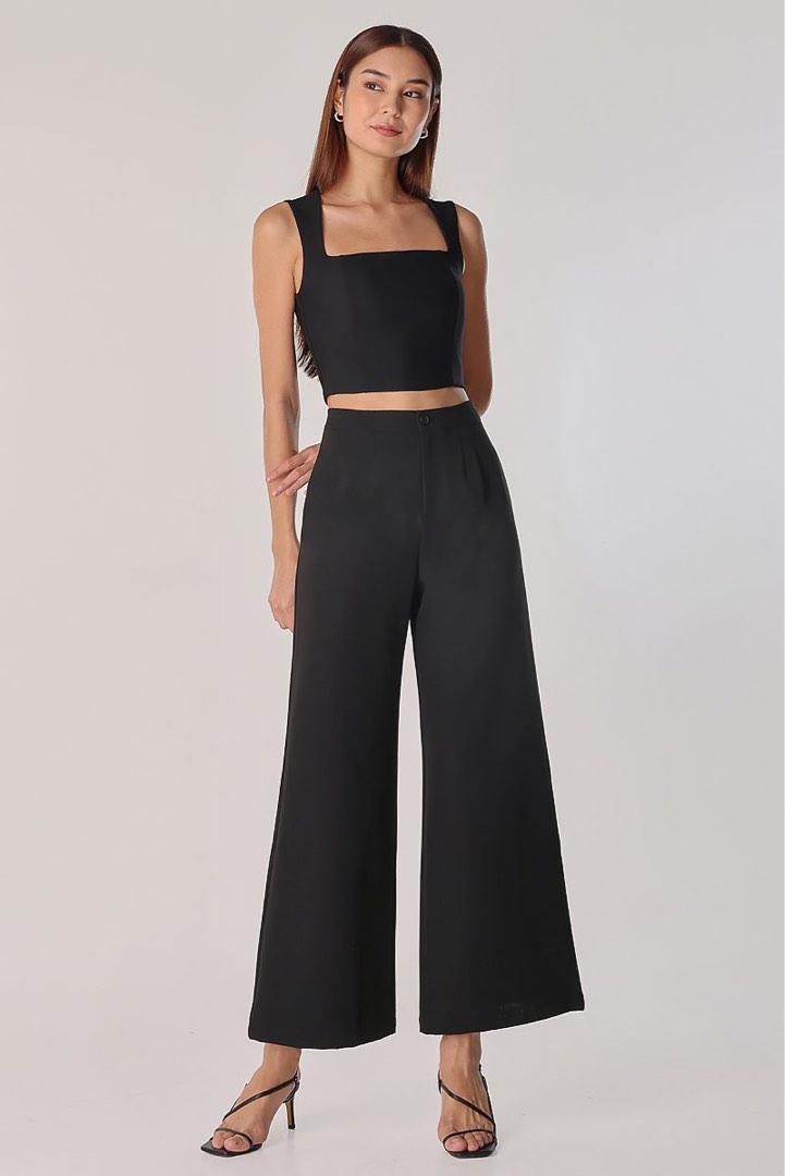 ELOY BELTED CARGO WIDE LEG PANTS (BLACK)