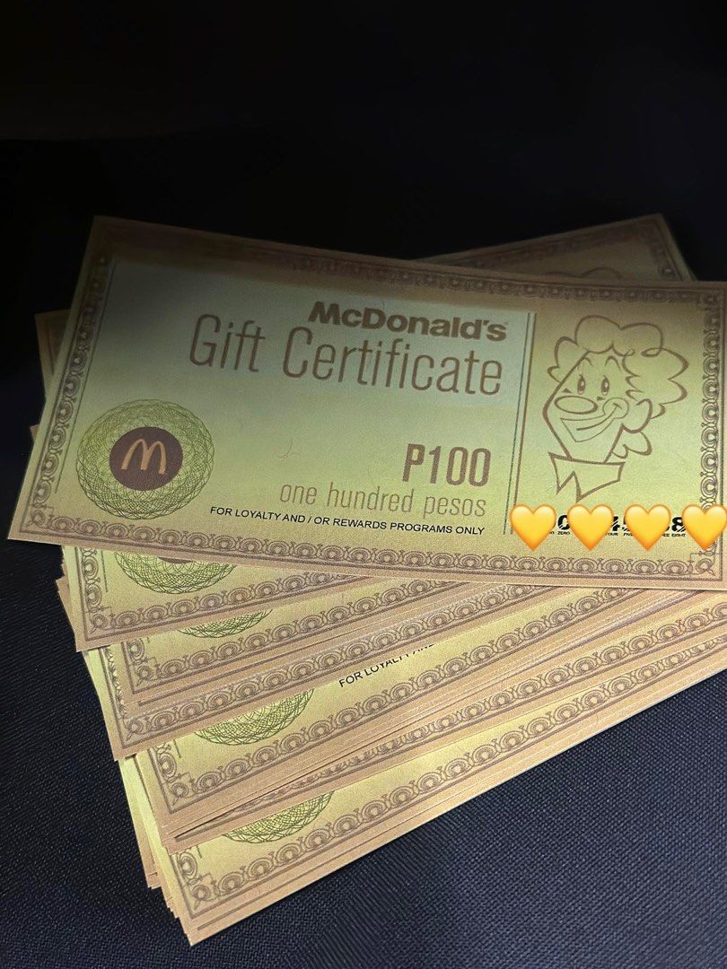 MCDONALDS GIFT CERTIFICATE Tickets Vouchers Vouchers on Carousell