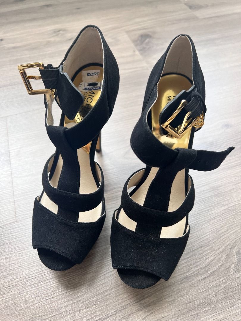 Michael kors black shoes with gold heels outlet