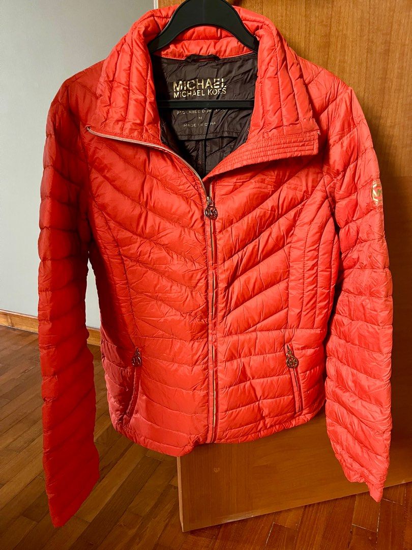 Michael kors red outlet packable down jacket