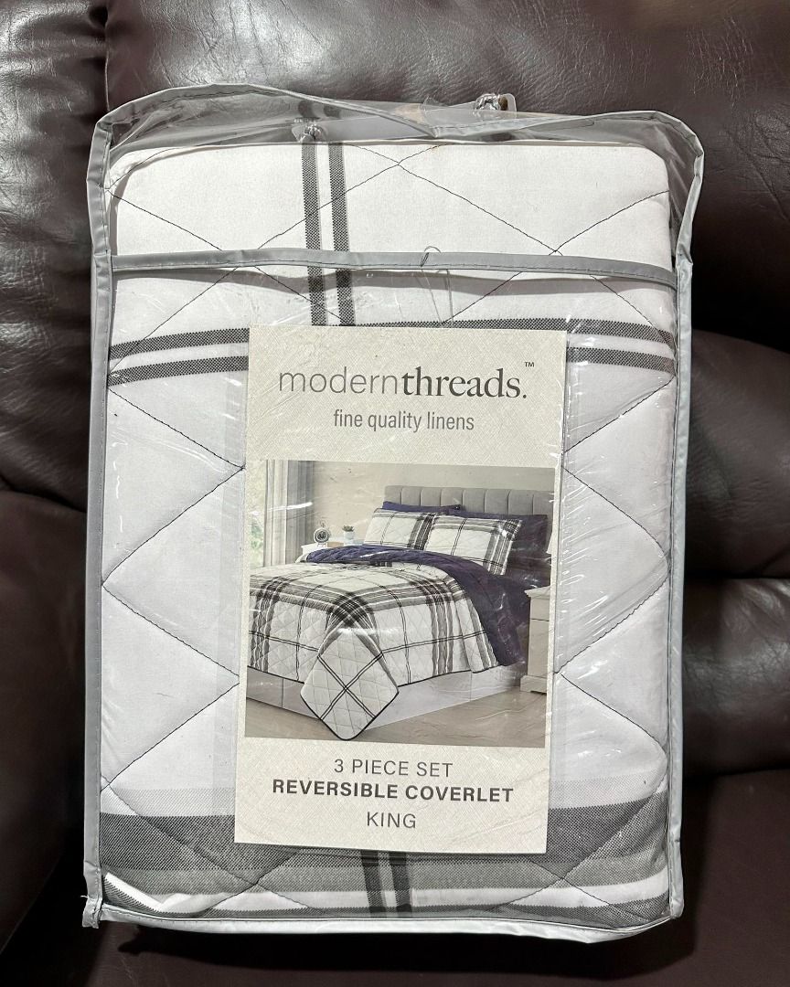 Modern Threads 3 Piece Set Reversible Coverlet King, Furniture & Home ...