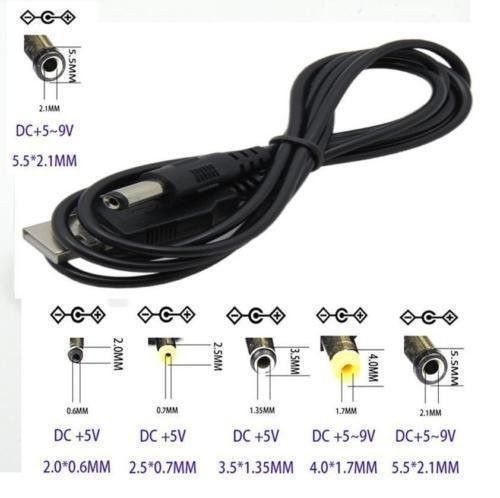 USB A Male Port to 5.5mm / 2.0mm 5V DC Barrel Jack Power Cable