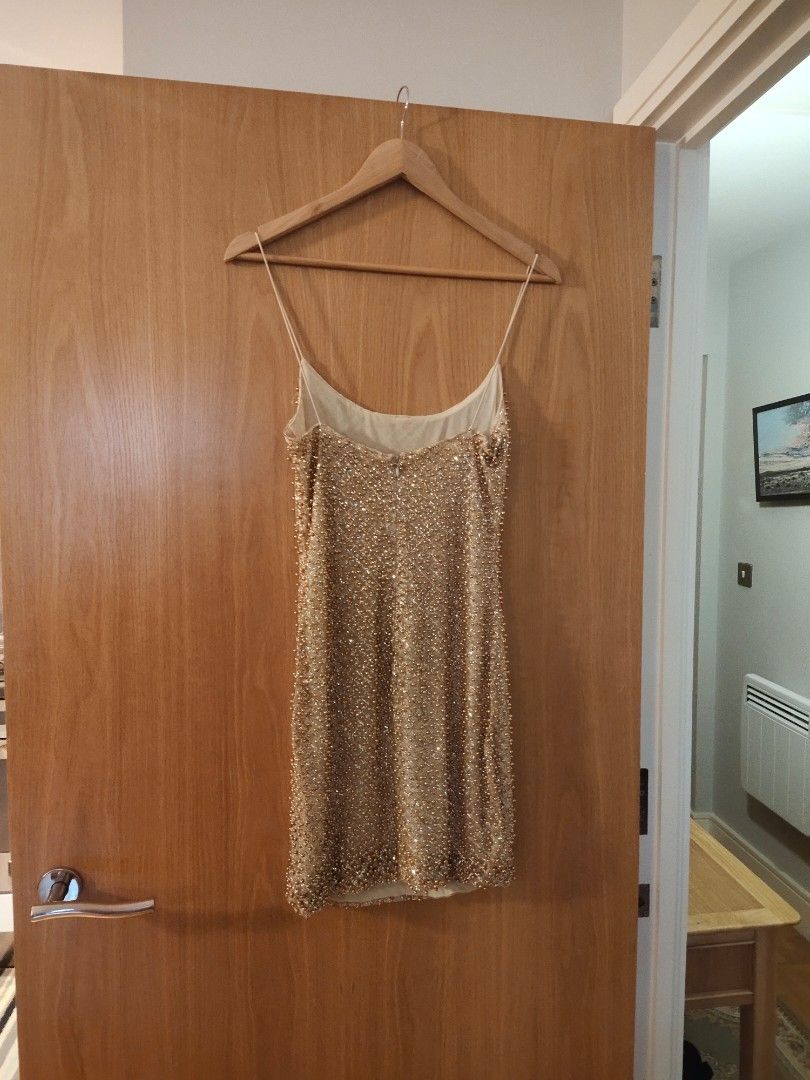 slim fit dress slacks Embellished Sweetheart-Neck Mini Dress in Gold - 8 main image 0