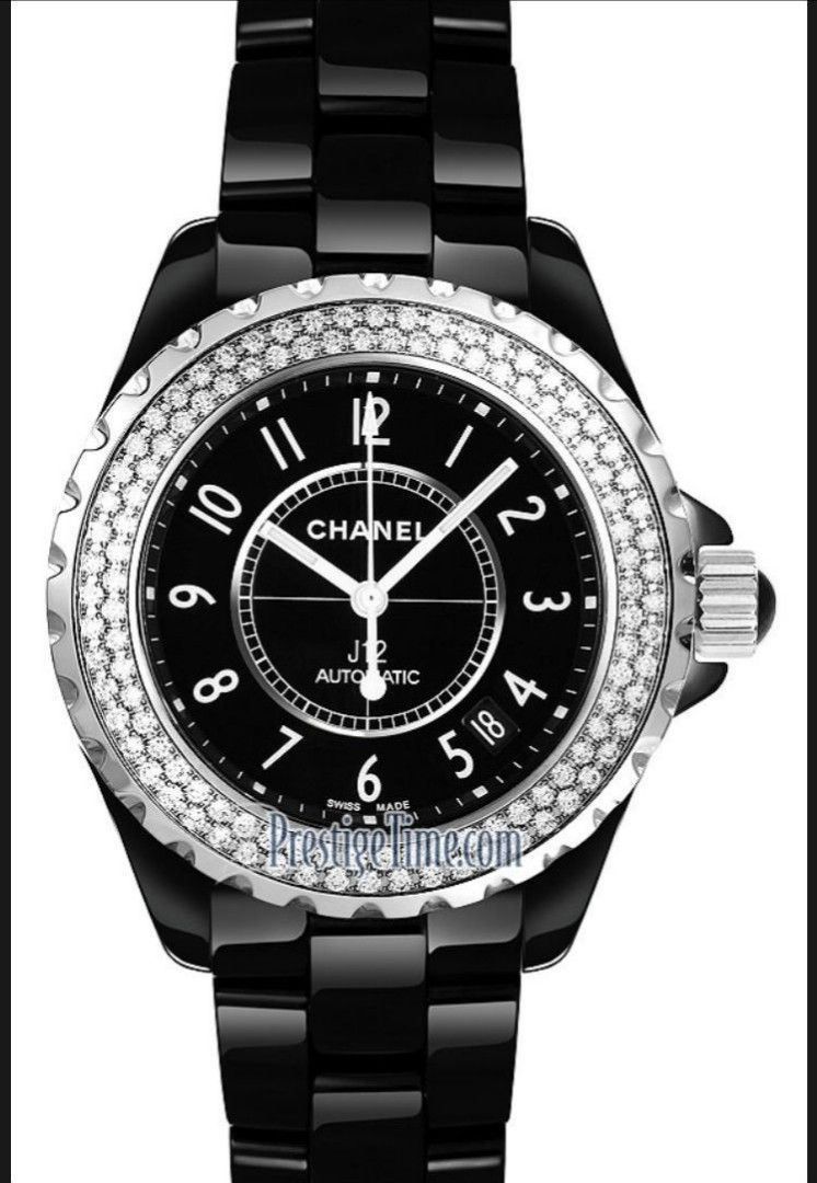 H2313 Chanel J 12 - Black Large Size with Diamonds