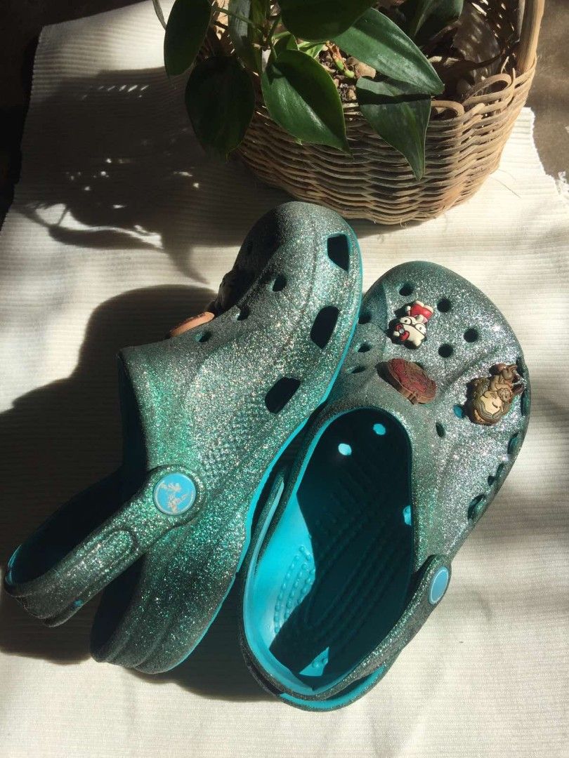 Blue sparkly disney crocs 2025