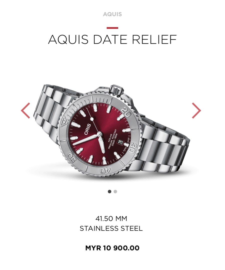 Oris (Category: Watches) located in Petaling Jaya. Submitted by ticktockmagic143 (Listing ID 1264476544, Image 2). Description: Aquis Date Cherry.