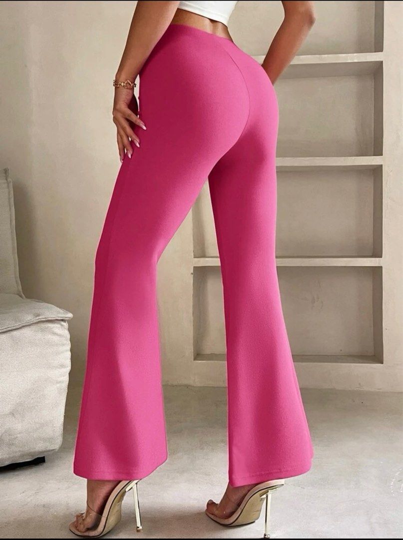 Pink Flare Pants, Women's Fashion, Bottoms, Other Bottoms on Carousell