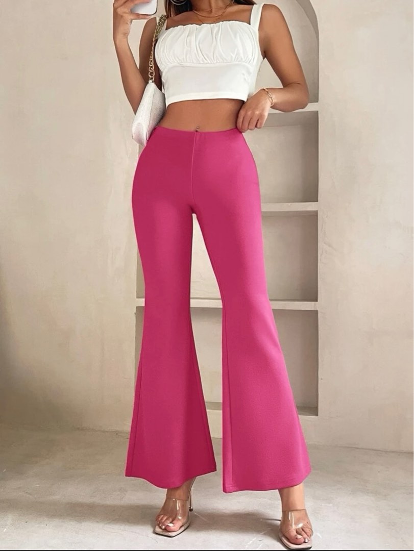 Pink Flare Pants, Women's Fashion, Bottoms, Other Bottoms on Carousell