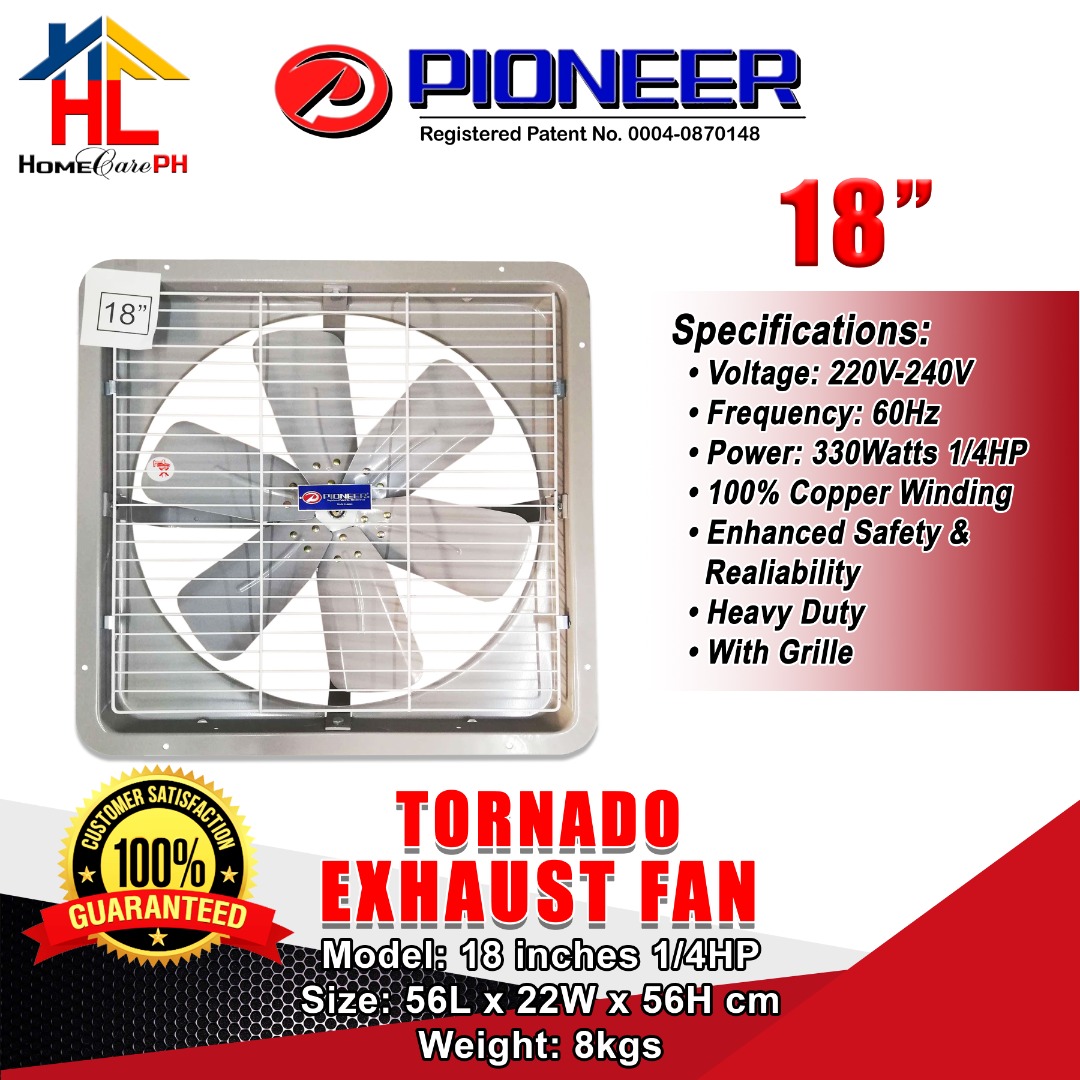 Pioneer Tornado Exhaust Fan 18 inches with Grille, Commercial